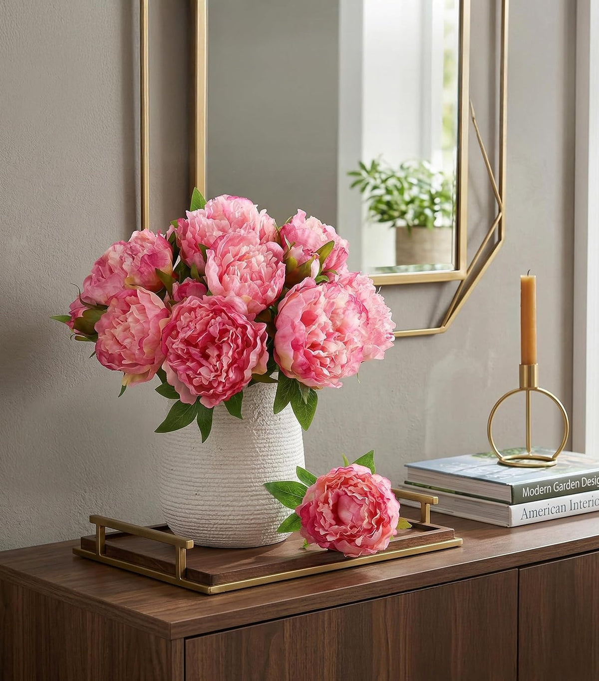 Pink Peonies Artificial Flowers, 11 Pcs Realistic Faux Flowers for Vase, Silk Flowers for Home Decor Indoor, Wedding, Party, Table Centerpiece