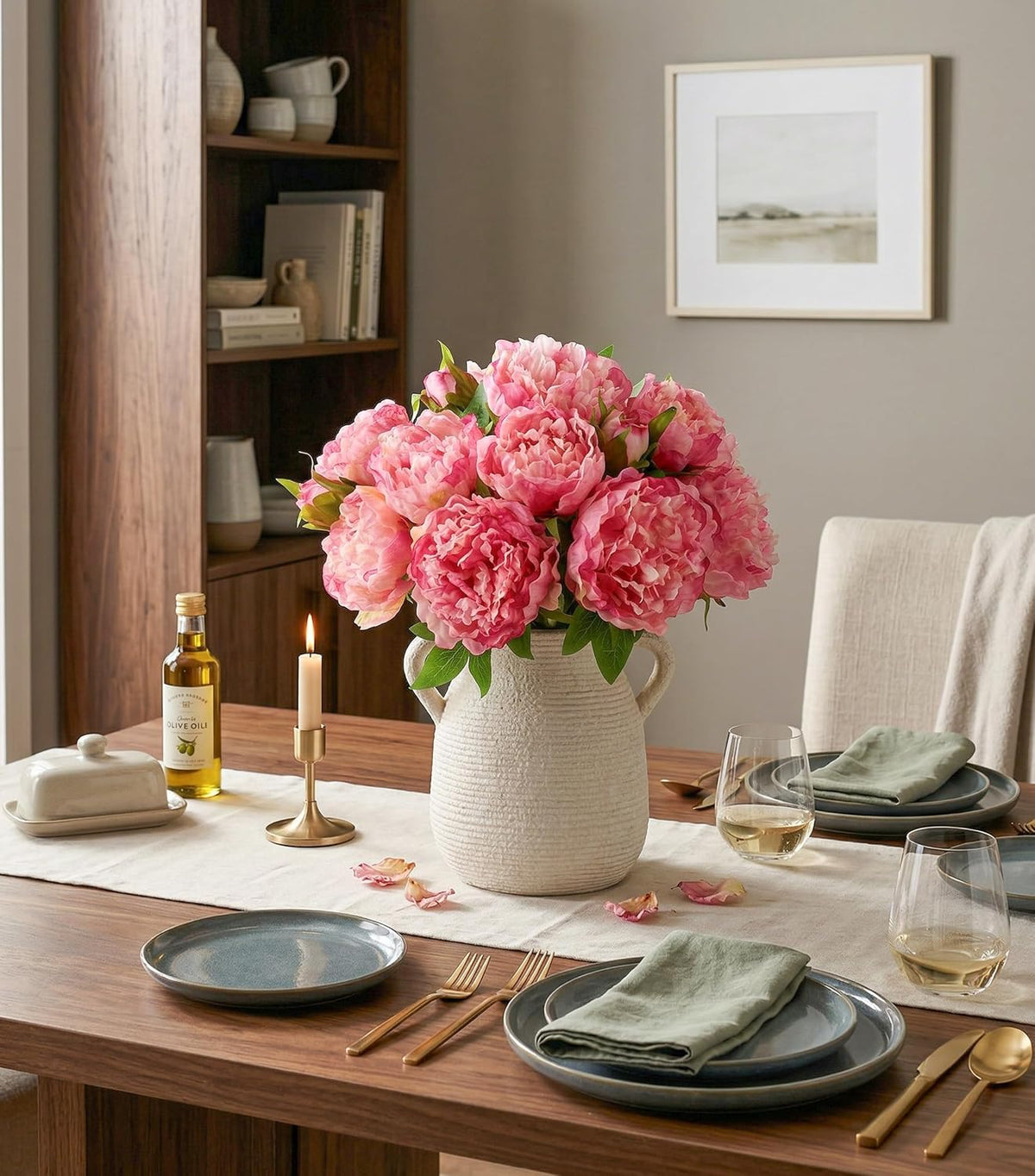 Pink Peonies Artificial Flowers, 11 Pcs Realistic Faux Flowers for Vase, Silk Flowers for Home Decor Indoor, Wedding, Party, Table Centerpiece