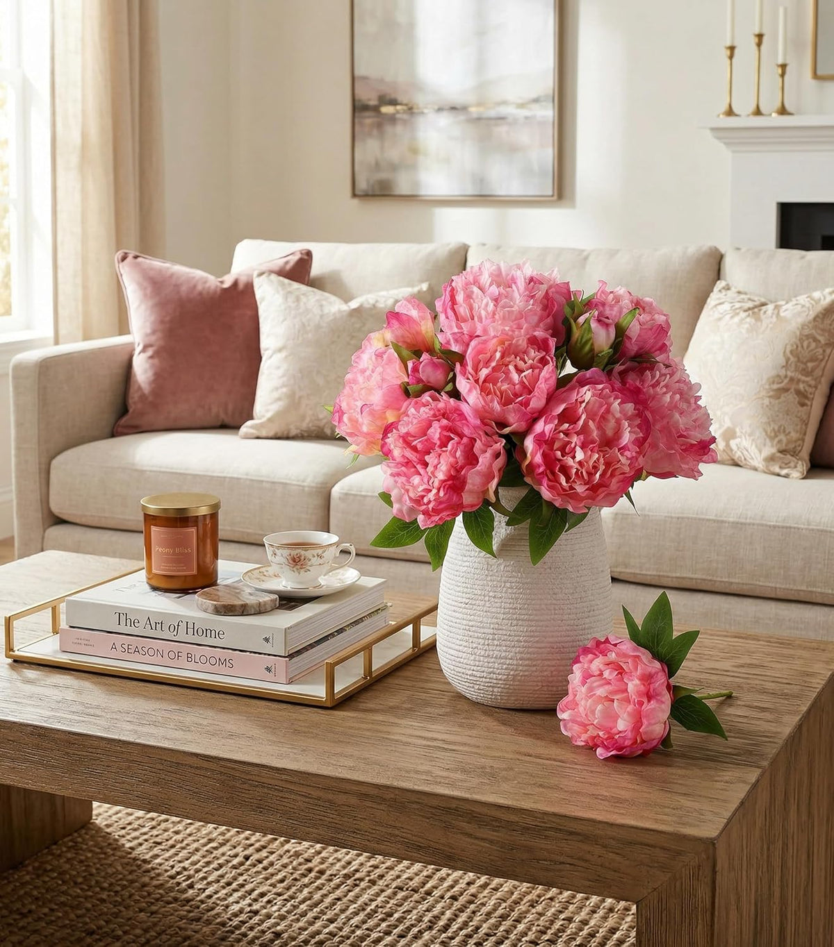 Pink Peonies Artificial Flowers, 11 Pcs Realistic Faux Flowers for Vase, Silk Flowers for Home Decor Indoor, Wedding, Party, Table Centerpiece