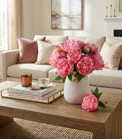 Pink Peonies Artificial Flowers, 11 Pcs Realistic Faux Flowers for Vase, Silk Flowers for Home Decor Indoor, Wedding, Party, Table Centerpiece