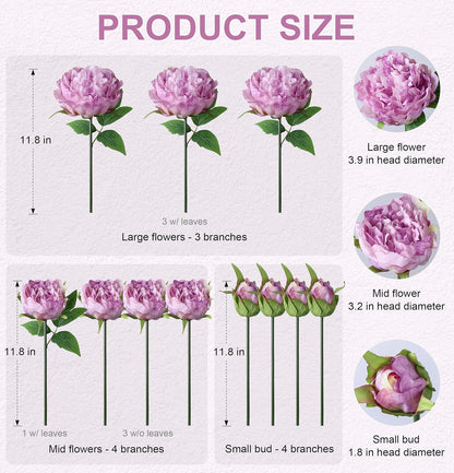 Pink Peonies Artificial Flowers, 11 Pcs Realistic Faux Flowers for Vase, Silk Flowers for Home Decor Indoor, Wedding, Party, Table Centerpiece