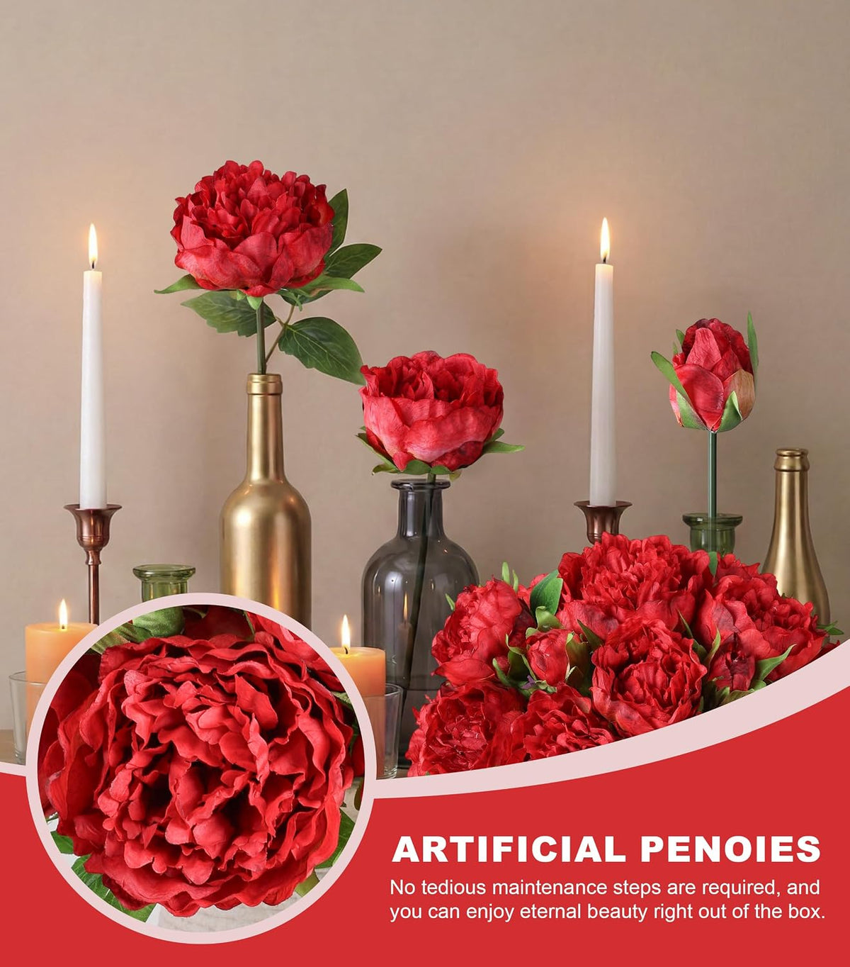 Pink Peonies Artificial Flowers, 11 Pcs Realistic Faux Flowers for Vase, Silk Flowers for Home Decor Indoor, Wedding, Party, Table Centerpiece