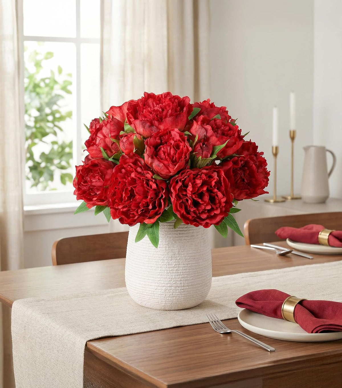 Pink Peonies Artificial Flowers, 11 Pcs Realistic Faux Flowers for Vase, Silk Flowers for Home Decor Indoor, Wedding, Party, Table Centerpiece