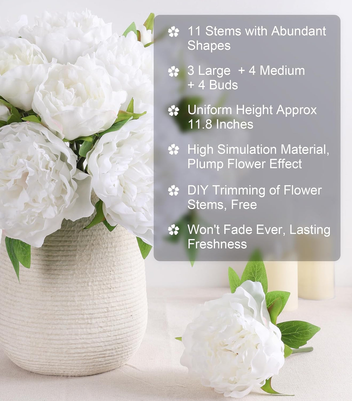 Pink Peonies Artificial Flowers, 11 Pcs Realistic Faux Flowers for Vase, Silk Flowers for Home Decor Indoor, Wedding, Party, Table Centerpiece
