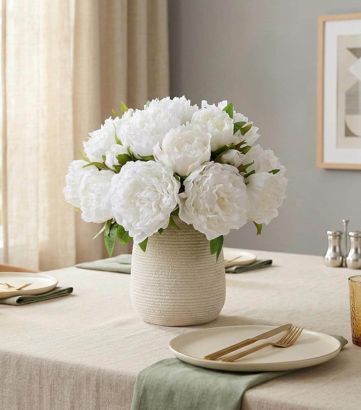 Pink Peonies Artificial Flowers, 11 Pcs Realistic Faux Flowers for Vase, Silk Flowers for Home Decor Indoor, Wedding, Party, Table Centerpiece