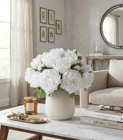 Pink Peonies Artificial Flowers, 11 Pcs Realistic Faux Flowers for Vase, Silk Flowers for Home Decor Indoor, Wedding, Party, Table Centerpiece