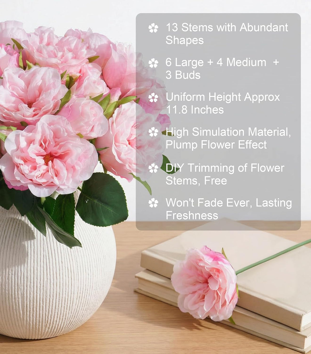 Pink Peonies Artificial Flowers, 11 Pcs Realistic Faux Flowers for Vase, Silk Flowers for Home Decor Indoor, Wedding, Party, Table Centerpiece
