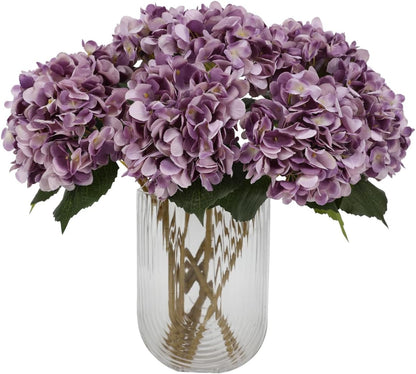 Purple Hydrangea Artificial Flowers - 5 pcs Realistic Single 18.13 in Long Stem Fake Silk Hydrangea Bouquets for Party Wedding Centerpieces Home Office Decor