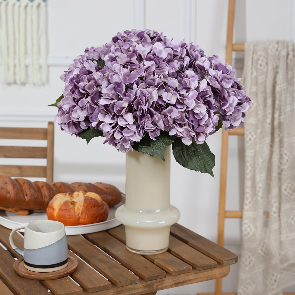 Purple Hydrangea Artificial Flowers - 5 pcs Realistic Single 18.13 in Long Stem Fake Silk Hydrangea Bouquets for Party Wedding Centerpieces Home Office Decor