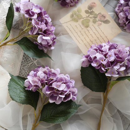 Purple Hydrangea Artificial Flowers - 5 pcs Realistic Single 18.13 in Long Stem Fake Silk Hydrangea Bouquets for Party Wedding Centerpieces Home Office Decor