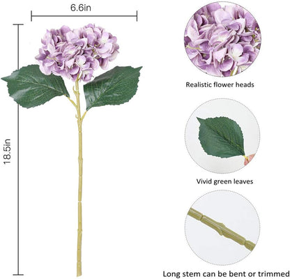 Purple Hydrangea Artificial Flowers - 5 pcs Realistic Single 18.13 in Long Stem Fake Silk Hydrangea Bouquets for Party Wedding Centerpieces Home Office Decor