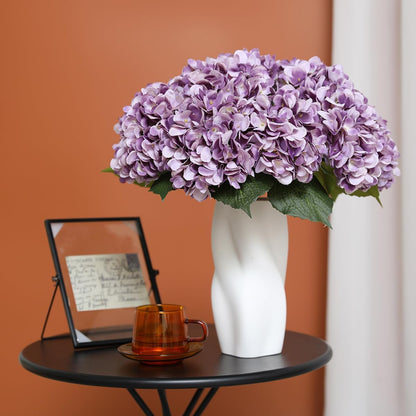 Purple Hydrangea Artificial Flowers - 5 pcs Realistic Single 18.13 in Long Stem Fake Silk Hydrangea Bouquets for Party Wedding Centerpieces Home Office Decor