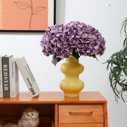 Purple Hydrangea Artificial Flowers - 5 pcs Realistic Single 18.13 in Long Stem Fake Silk Hydrangea Bouquets for Party Wedding Centerpieces Home Office Decor
