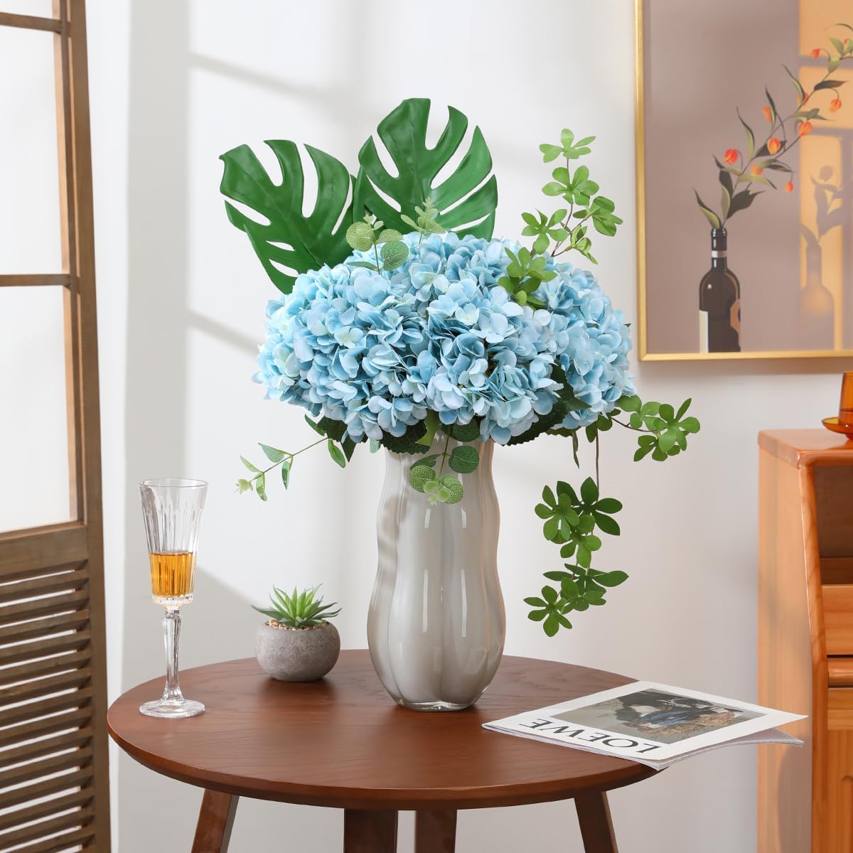 Purple Hydrangea Artificial Flowers - 5 pcs Realistic Single 18.13 in Long Stem Fake Silk Hydrangea Bouquets for Party Wedding Centerpieces Home Office Decor