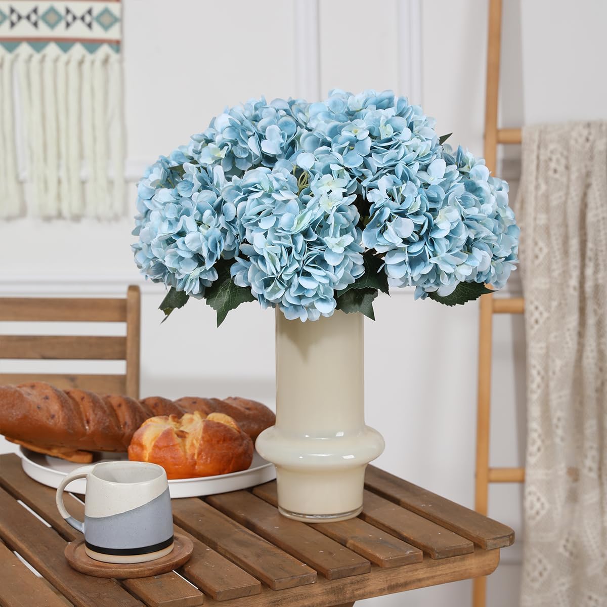 Purple Hydrangea Artificial Flowers - 5 pcs Realistic Single 18.13 in Long Stem Fake Silk Hydrangea Bouquets for Party Wedding Centerpieces Home Office Decor
