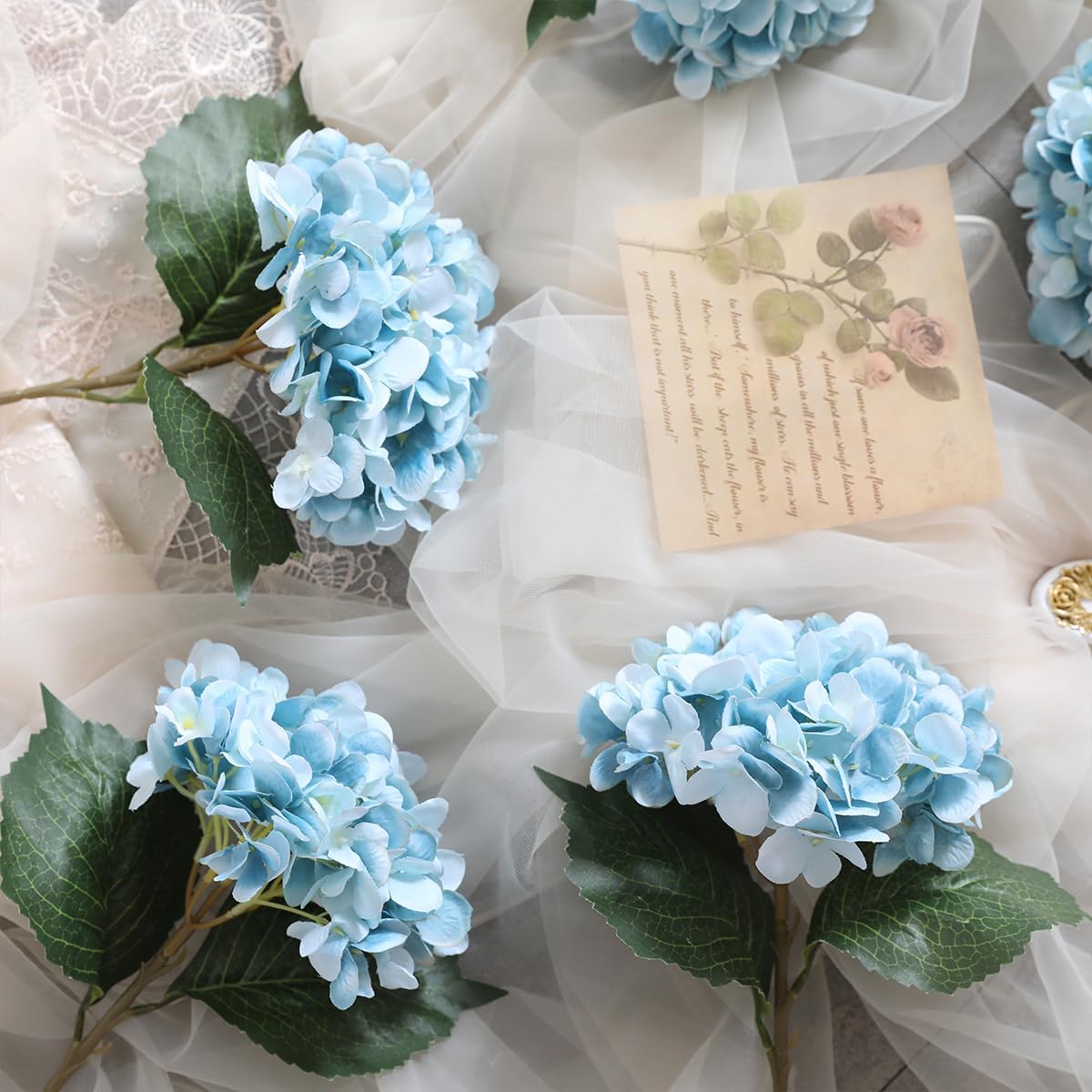 Purple Hydrangea Artificial Flowers - 5 pcs Realistic Single 18.13 in Long Stem Fake Silk Hydrangea Bouquets for Party Wedding Centerpieces Home Office Decor