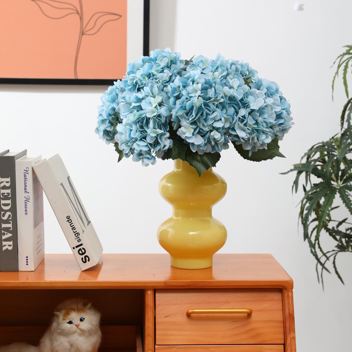 Purple Hydrangea Artificial Flowers - 5 pcs Realistic Single 18.13 in Long Stem Fake Silk Hydrangea Bouquets for Party Wedding Centerpieces Home Office Decor
