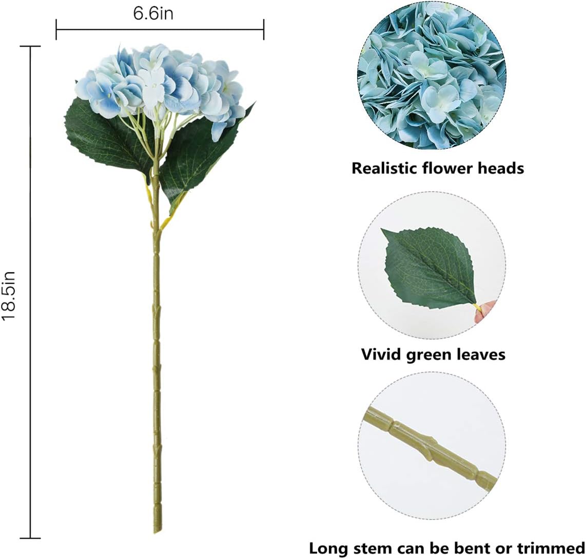 Purple Hydrangea Artificial Flowers - 5 pcs Realistic Single 18.13 in Long Stem Fake Silk Hydrangea Bouquets for Party Wedding Centerpieces Home Office Decor
