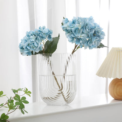 Purple Hydrangea Artificial Flowers - 5 pcs Realistic Single 18.13 in Long Stem Fake Silk Hydrangea Bouquets for Party Wedding Centerpieces Home Office Decor