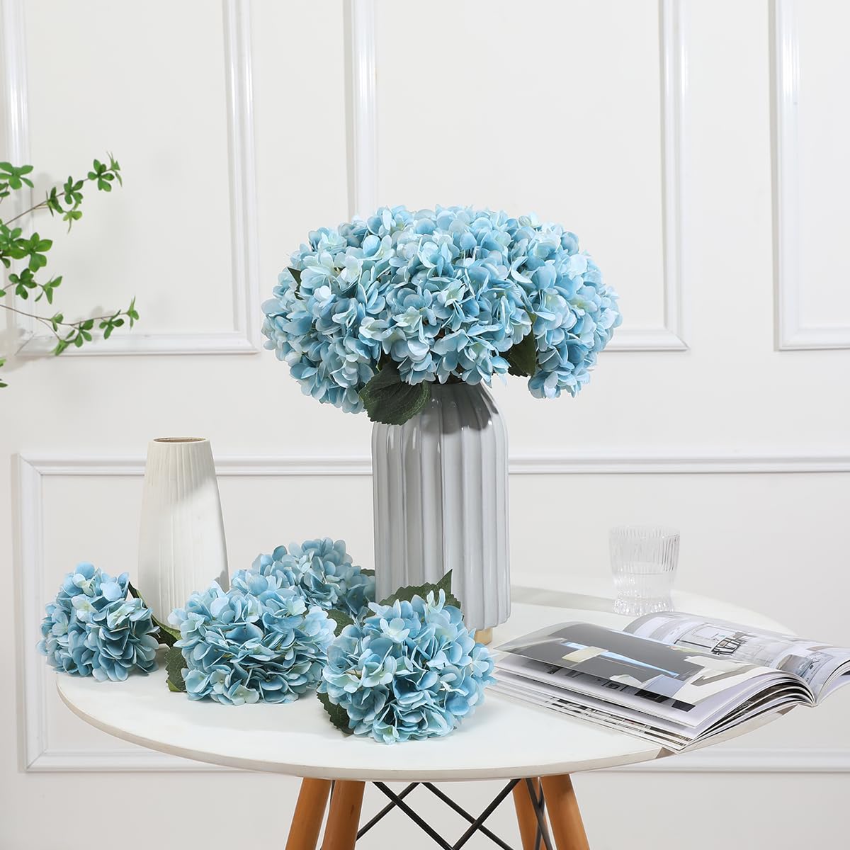 Purple Hydrangea Artificial Flowers - 5 pcs Realistic Single 18.13 in Long Stem Fake Silk Hydrangea Bouquets for Party Wedding Centerpieces Home Office Decor