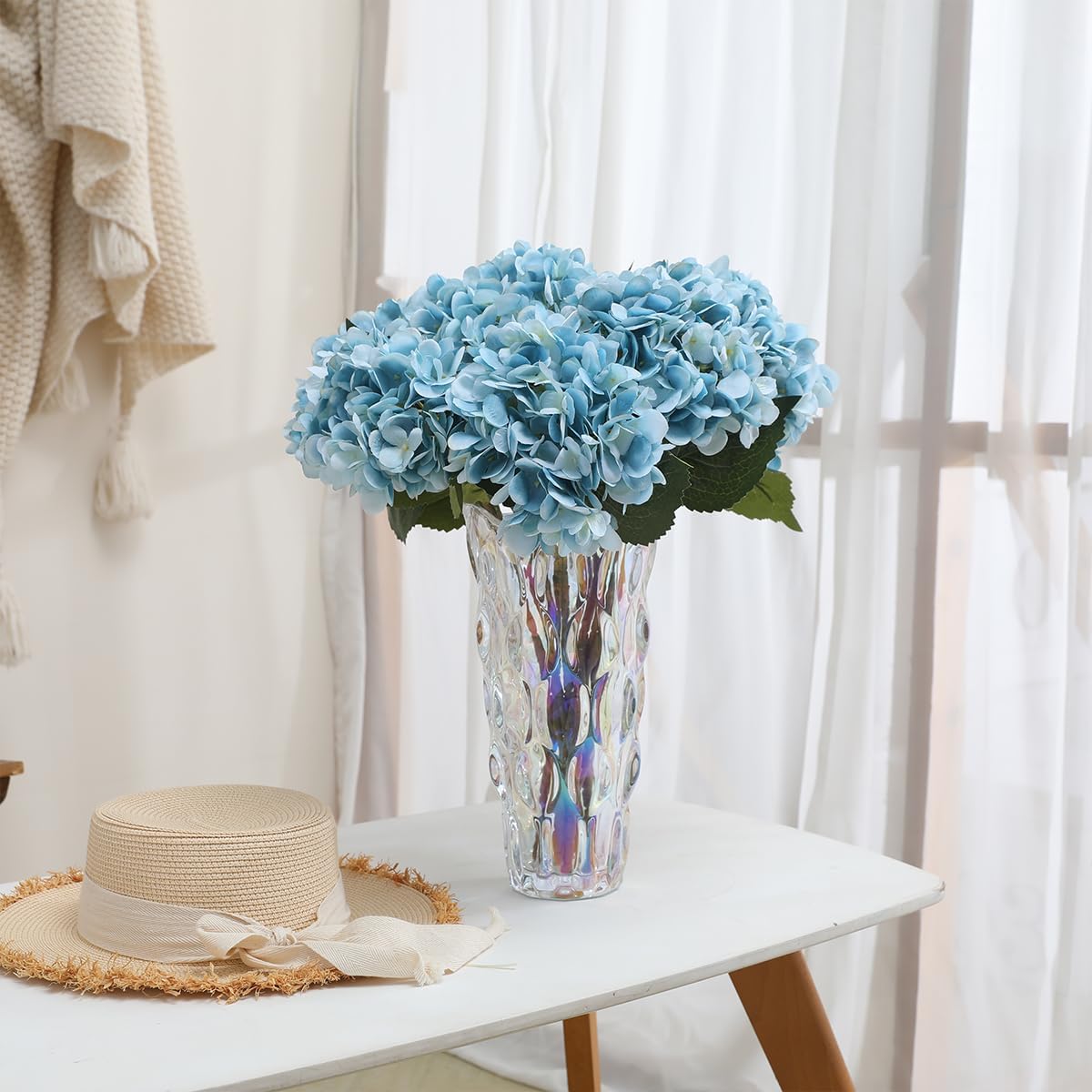 Purple Hydrangea Artificial Flowers - 5 pcs Realistic Single 18.13 in Long Stem Fake Silk Hydrangea Bouquets for Party Wedding Centerpieces Home Office Decor