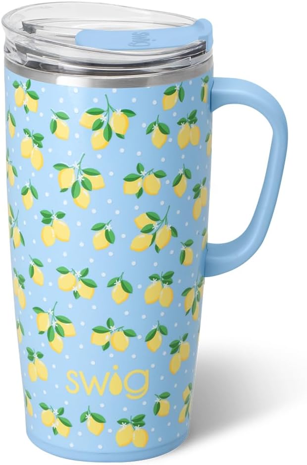 18oz Insulated Travel Mug with Handle & Lid, Lemon Meringue | Triple Insulated Stainless Steel - Handle & Lid Included - Keeps Coffee Hot or Cold - Cup Holder Friendly
