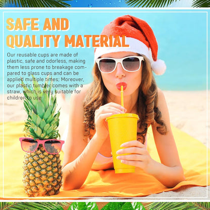 24 Pack Plastic Tumblers with Lid and Straw Reusable Cups Bulk Water Bottles Iced Coffee Travel Mug Cup for Birthdays Party Juices Adults Kids (Yellow,24 oz)