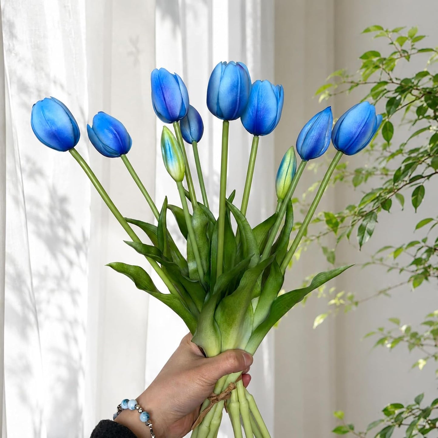 10 Pcs Fake Tulips Tulips Artificial Flowers Real Touch Fake Flowers Artificial Flower Bouquet for Home Table Party Wedding Decoration (Light Pink)