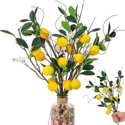 4 Pcs Artificial Lemons Branches 18.5 Inch Lemon Picks Fake Fruit