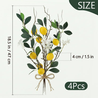 4 Pcs Artificial Lemons Branches 18.5 Inch Lemon Picks Fake Fruit