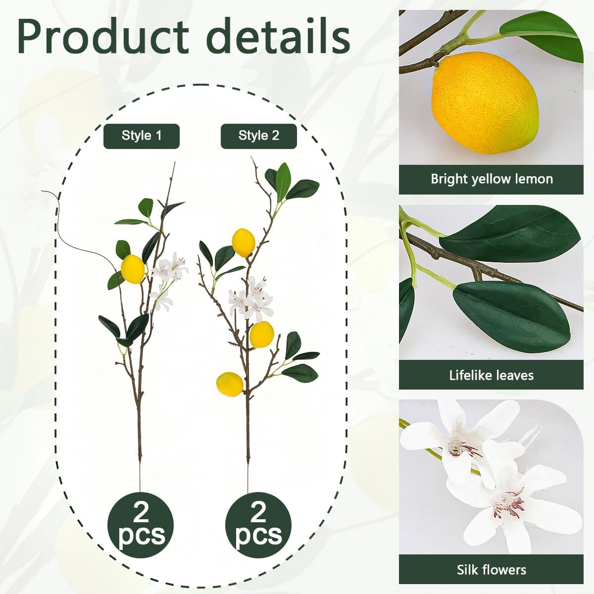4 Pcs Artificial Lemons Branches 18.5 Inch Lemon Picks Fake Fruit