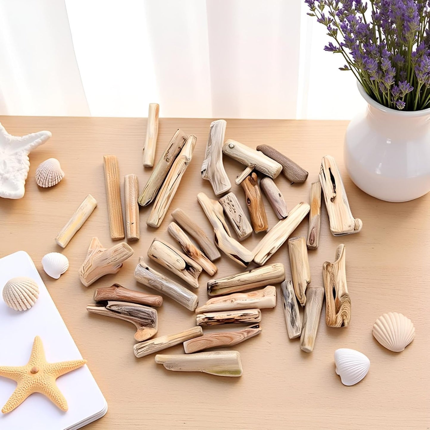 20Pcs Natural Driftwood Pieces - Mixed-Size Beach Decor for DIY Crafts | Rustic Wood Slices and Branches for Vase Fillers, Photo Frames,Craft Supplies, Natural Wood Crafts