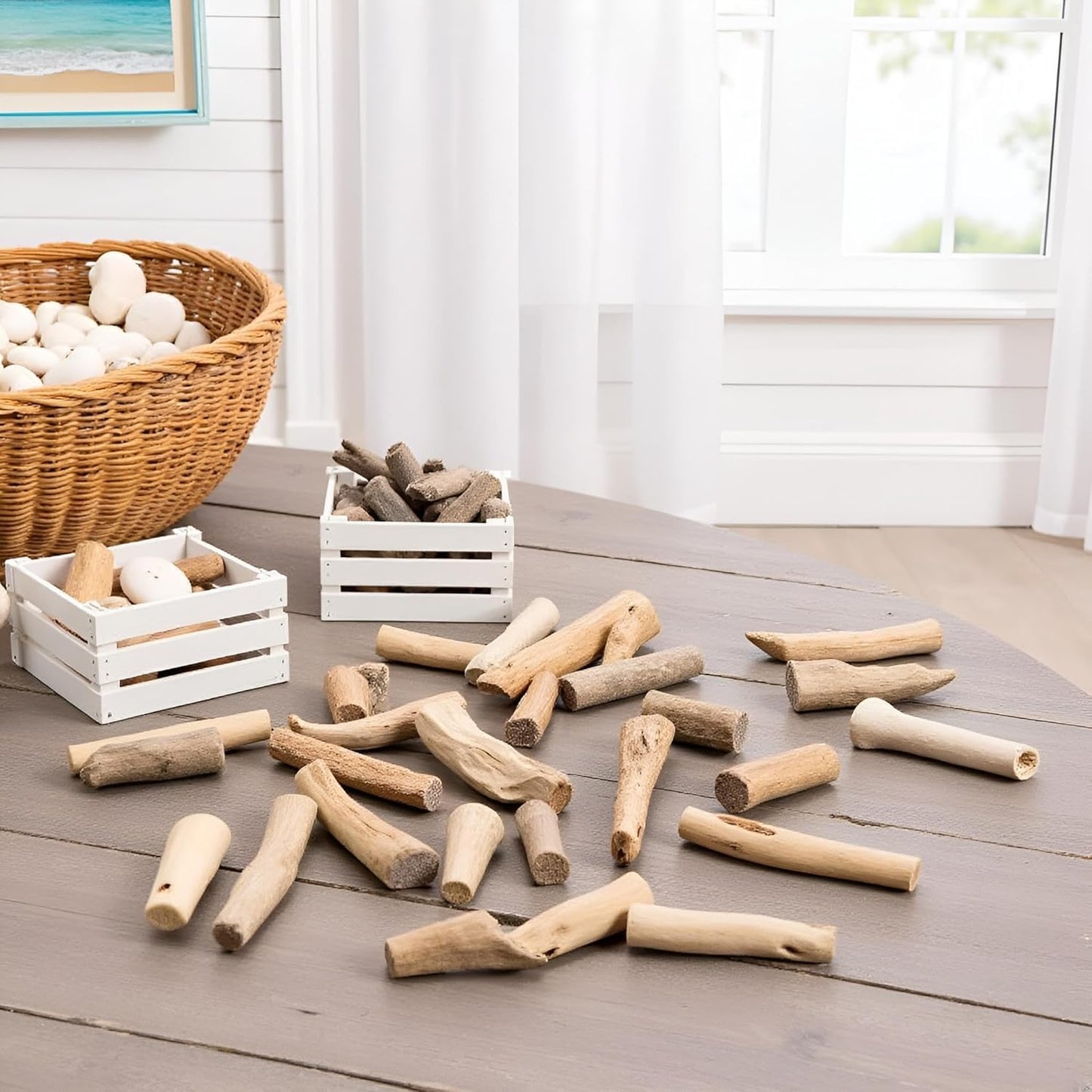 20Pcs Natural Driftwood Pieces - Mixed-Size Beach Decor for DIY Crafts | Rustic Wood Slices and Branches for Vase Fillers, Photo Frames,Craft Supplies, Natural Wood Crafts