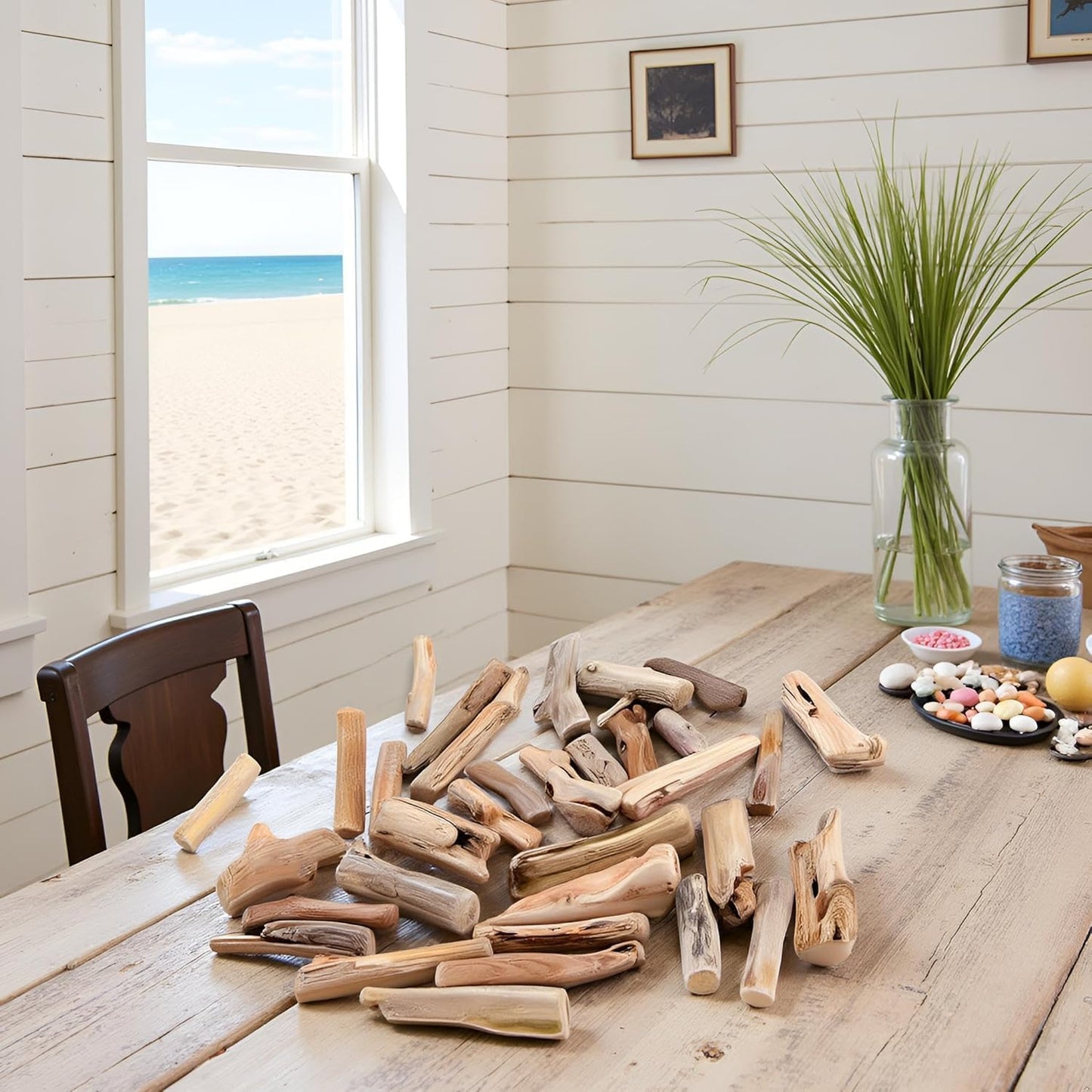 20Pcs Natural Driftwood Pieces - Mixed-Size Beach Decor for DIY Crafts | Rustic Wood Slices and Branches for Vase Fillers, Photo Frames,Craft Supplies, Natural Wood Crafts