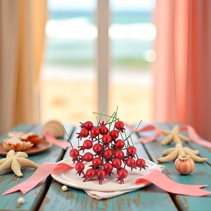 Red Mini Pomegranate Artificial Fruits Ornaments Lifelike Pomegranate Decor for Wedding Home Party Christmas Crafts Decor Artificial Plants and Flowers
