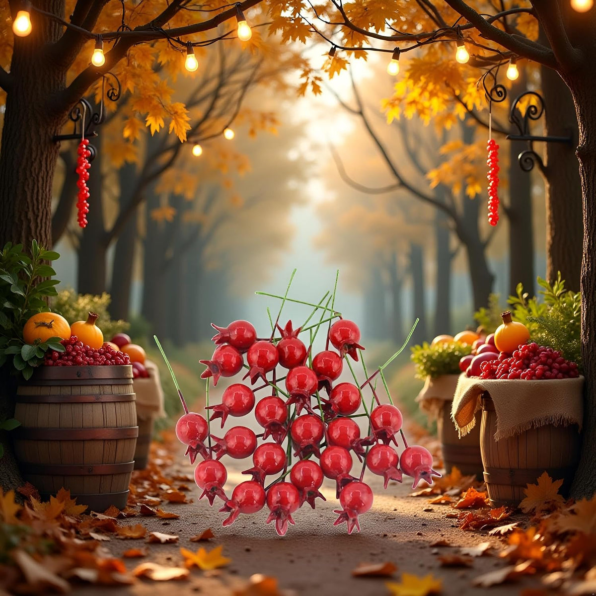 Red Mini Pomegranate Artificial Fruits Ornaments Lifelike Pomegranate Decor for Wedding Home Party Christmas Crafts Decor Artificial Plants and Flowers