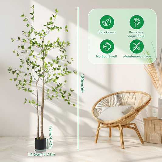 6ft Faux Citrus Tree 72in Minimalist Citrus Artificial Tree with Lifelike Leaves Artificial Plant for Home Indoor Living Room Office Porch Floor Decor
