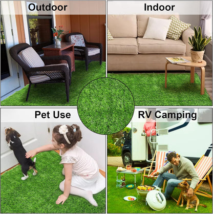 Green Artificial Grass Rug Grass Carpet Rug, 3.2' x 6.5' Realistic Fake Grass Deluxe Turf Synthetic Turf Thick Lawn Pet Turf, Indoor/Outdoor Area Rug