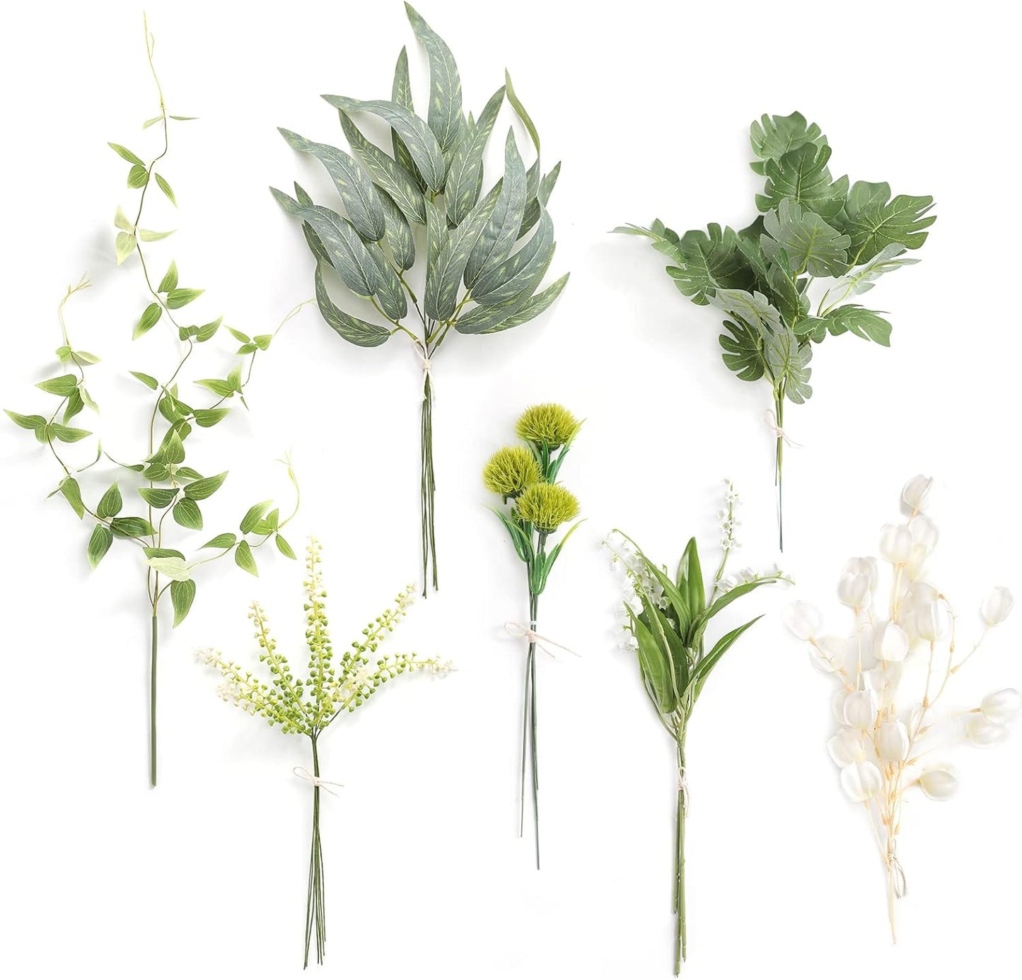 Artificial Greenery Spray Box Set(Pack of 30pcs) with 9 Kinds of Filler for Safari Jungle Hawaiian Luau Party Table Decoration Wedding Birthday Theme Party Decorations (Palm Leaves)