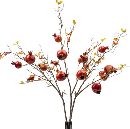 Red Berry Stems Pomegranate Faux Flowers with Fake Fall Leaves Artificial Fruits Decor Tall Branches for Vase Room Christmas Home Wedding Thanksgiving Centerpieces Arrangements Party Decoration