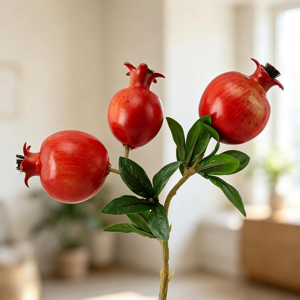 Red Berry Stems Pomegranate Faux Flowers with Fake Fall Leaves Artificial Fruits Decor Tall Branches for Vase Room Christmas Home Wedding Thanksgiving Centerpieces Arrangements Party Decoration