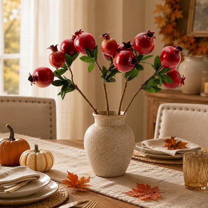 Red Berry Stems Pomegranate Faux Flowers with Fake Fall Leaves Artificial Fruits Decor Tall Branches for Vase Room Christmas Home Wedding Thanksgiving Centerpieces Arrangements Party Decoration
