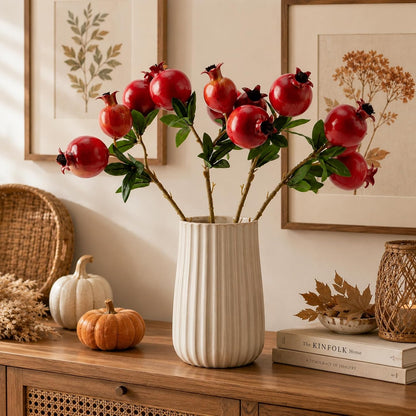 Red Berry Stems Pomegranate Faux Flowers with Fake Fall Leaves Artificial Fruits Decor Tall Branches for Vase Room Christmas Home Wedding Thanksgiving Centerpieces Arrangements Party Decoration
