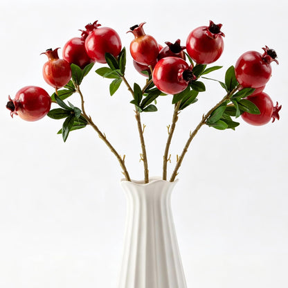Red Berry Stems Pomegranate Faux Flowers with Fake Fall Leaves Artificial Fruits Decor Tall Branches for Vase Room Christmas Home Wedding Thanksgiving Centerpieces Arrangements Party Decoration