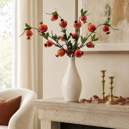 Red Berry Stems Pomegranate Faux Flowers with Fake Fall Leaves Artificial Fruits Decor Tall Branches for Vase Room Christmas Home Wedding Thanksgiving Centerpieces Arrangements Party Decoration