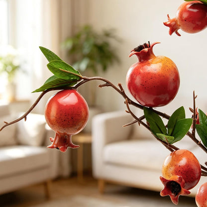 Red Berry Stems Pomegranate Faux Flowers with Fake Fall Leaves Artificial Fruits Decor Tall Branches for Vase Room Christmas Home Wedding Thanksgiving Centerpieces Arrangements Party Decoration