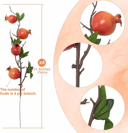 Red Berry Stems Pomegranate Faux Flowers with Fake Fall Leaves Artificial Fruits Decor Tall Branches for Vase Room Christmas Home Wedding Thanksgiving Centerpieces Arrangements Party Decoration