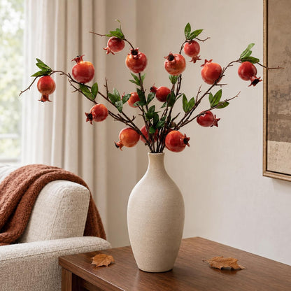 Red Berry Stems Pomegranate Faux Flowers with Fake Fall Leaves Artificial Fruits Decor Tall Branches for Vase Room Christmas Home Wedding Thanksgiving Centerpieces Arrangements Party Decoration