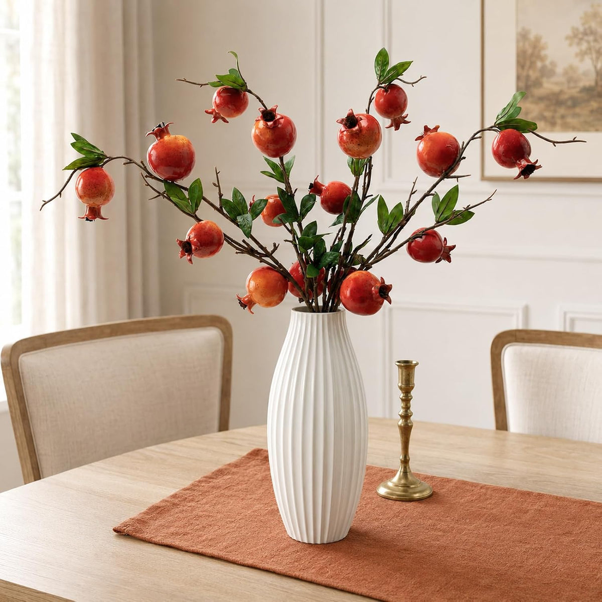 Red Berry Stems Pomegranate Faux Flowers with Fake Fall Leaves Artificial Fruits Decor Tall Branches for Vase Room Christmas Home Wedding Thanksgiving Centerpieces Arrangements Party Decoration