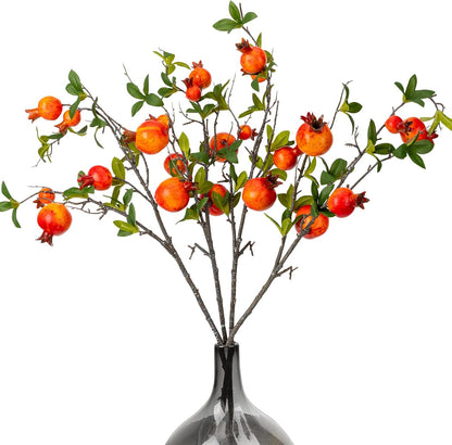 Red Berry Stems Pomegranate Faux Flowers with Fake Fall Leaves Artificial Fruits Decor Tall Branches for Vase Room Christmas Home Wedding Thanksgiving Centerpieces Arrangements Party Decoration